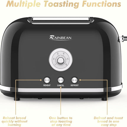 Toaster 2 Slice Retro Toaster Stainless Steel With 6 Bread Shade Settings And Bagel Cancel Defrost Reheat Function, Cute Bread Toaster With Extra Wide Slot And Removable Crumb Tray HEBDO STORE