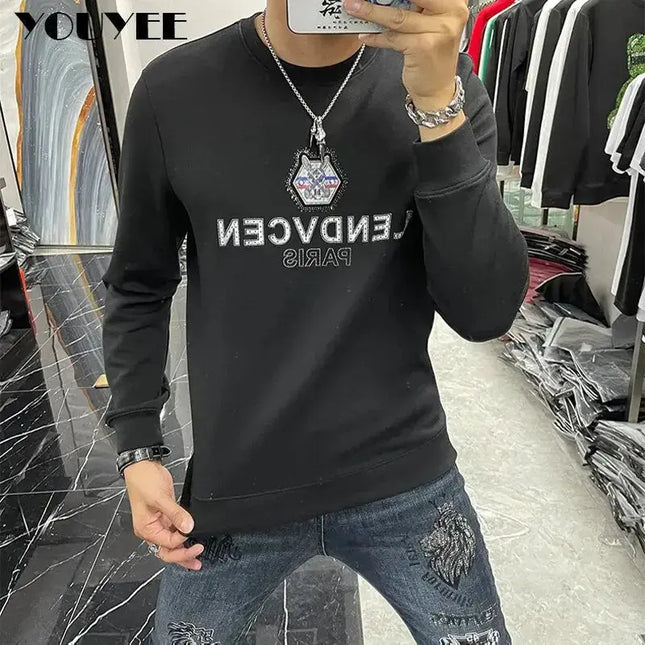 Men's Slim Hoodies Rabbit Print Hot Diamond Male Sweatershirts Casual Round Neck White Pullover Autumn Winter New Man Clothing - Premium  from FRANTZDOL STORE  - Just $55! Shop now at FRANTZDOL STORE 