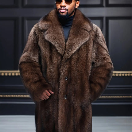 High-Quality Luxury Men's Faux Mink Fur Coat - Warm, Stylish & Casual Long Sleeve with Suit Collar for Fall/Winter HEBDO