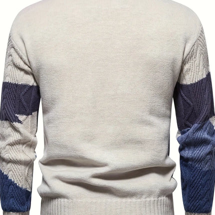 Stylish Men's Knitted Pullover Sweater - Soft, Breathable, Mid-Stretch, Long Sleeve, Crew Neck, Casual Top for City Walk, Street Hanging, Outdoor Activities, Everyday Wear - Perfect for Autumn and Winter Seasons HEBDO