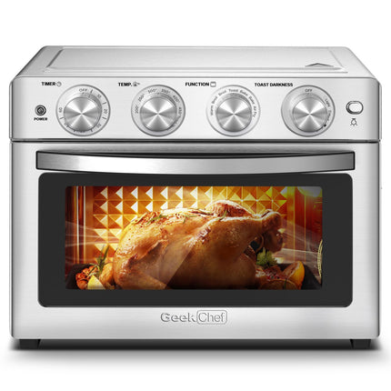 Geek Chef Air Fryer 6 Slice 26QT 26L Air Fryer Fry Oil-Free   Extra Large Toaster Oven Combo   Air Fryer Oven  Roast  Bake   Broil  Reheat   Convection Countertop Oven   Stainless St HEBDO STORE