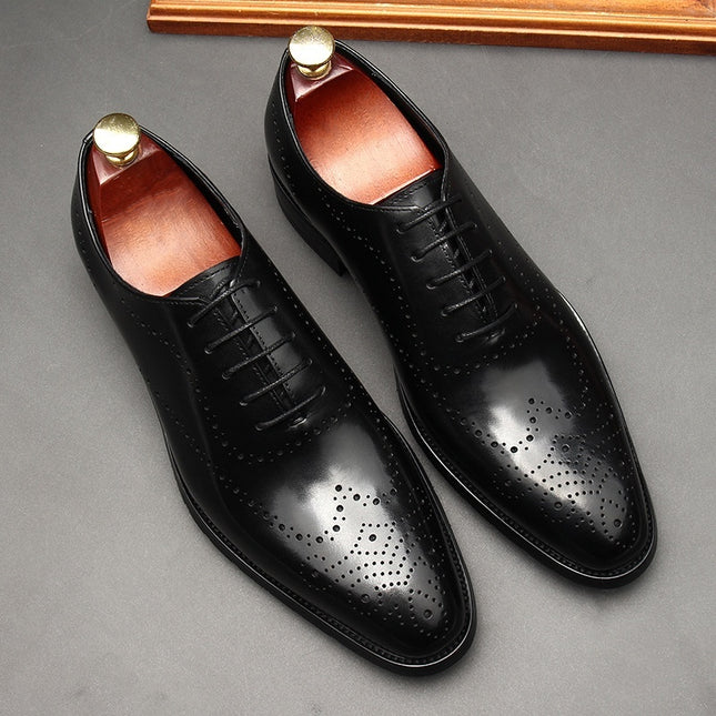 Leather Shoes Men's British Pointed Toe Business Formal Wear Lace-up Shoes Men HEBDO STORE