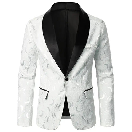 Men Suit Coat Rose Pattern Bright Jacquard Fabric Contrast Color Collar Party Luxury Design Causal Fashion Slim Fit Men Blazer - Premium  from FRANTZDOL STORE  - Just $24.02! Shop now at FRANTZDOL STORE 