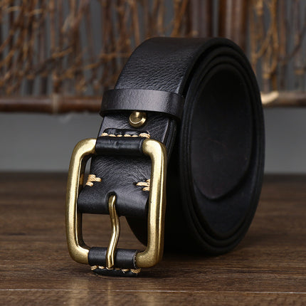 Men's Simple Fashion First Layer Cowhide Retro Brass Buckle Belt HEBDO STORE