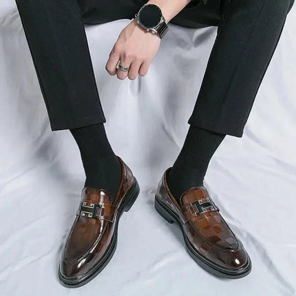 Men's Retro Checked Embossed Leather Shoes Fashion Casual   British Style Loafers Mens Slip-on Business Formal Dress Black Shoes - Premium  from FRANTZDOL STORE  - Just $115! Shop now at FRANTZDOL STORE 