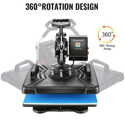 Heat Press 5 in 1 Multifunctional Tshirt Press Machine 15"x12" Digital Industrial Heat Transfer Machine, Swing Away Sublimation Heat Press Machine for T Shirts/Mug/Cap/Plate/DIY HEBDO