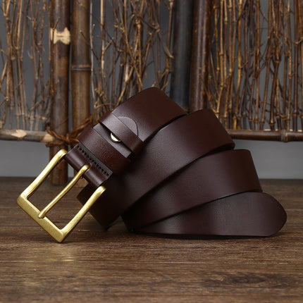 Men's Leather Pin Buckle First Layer Cowhide Simple Glossy Casual Pants Belt HEBDO STORE