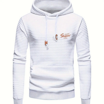 Men's Casual Hoodie with Letter Print - Stretchy Polyester Blend, Machine Washable, Perfect for Fall & Winter Outdoor Activities HEBDO