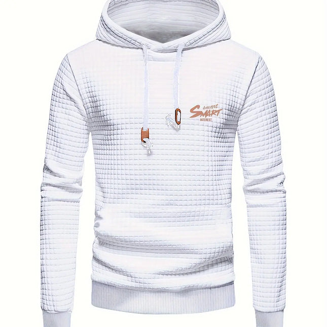 Men's Casual Hoodie with Letter Print - Stretchy Polyester Blend, Machine Washable, Perfect for Fall & Winter Outdoor Activities HEBDO