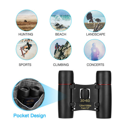 Binoculars 30x60 Zoom Travel Compact Folding Telescope Hunting Day Night Outdoor Small Pocket Binoculars Compact Adults, Mini Kids Binoculars Boys For Bird Watching, Concert Theater Opera HEBDO STORE