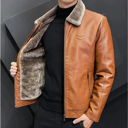 Winter Fashion Warmth Thickened Leather Jacket Lapel Solid Zipper Design Plus Size 4XL-M Bomber Coat Men's Leather Jacket - Premium  from FRANTZDOL STORE  - Just $55! Shop now at FRANTZDOL STORE 