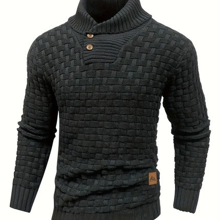 Cozy Chic Men's Waffle Pattern High Stretch Sweater - Soft, Breathable, and Lightweight Pullover for Fall and Winter - Chic Mature Casual Wear for Everyday HEBDO