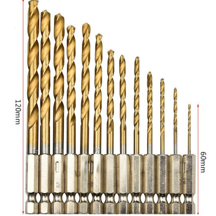 Wind batch hex shank twist drill bit titanium plated 6.35 handle 10PC/13PC set / high speed steel HEBDO STORE