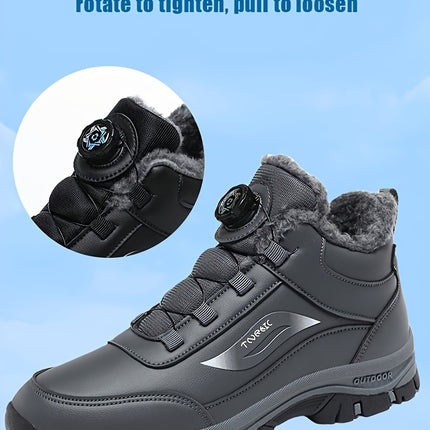 Men'S Winter Snow Boots, Solid Color, Non-Slip, Warm Plush Lining, Waterproof, Short Boot with Round Toe, with Buckle Closure, Durable TPR Sole, PU Upper, Fabric Insole, for Hiking, Outdoor, Daily & Casual Wear HEBDO STORE