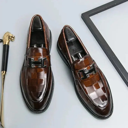 Men's Retro Checked Embossed Leather Shoes Fashion Casual   British Style Loafers Mens Slip-on Business Formal Dress Black Shoes - Premium  from FRANTZDOL STORE  - Just $115! Shop now at FRANTZDOL STORE 