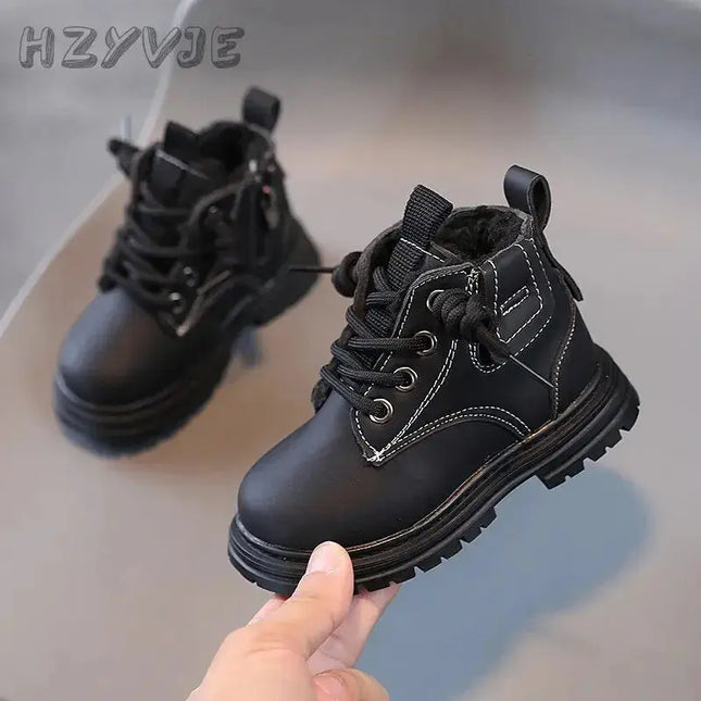 New Children's Fashion Boots Winter Thickened Boys Girls' Anti Slip Warm Leather Boots Side Zipper Solid Color Kids Casual Shoes - Premium  from FRANTZDOL STORE  - Just $35.99! Shop now at FRANTZDOL STORE 