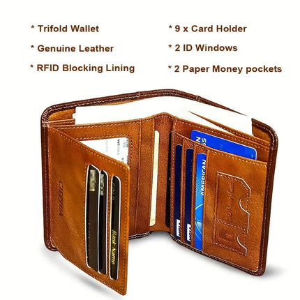 Genuine Leather Rfid Wallets For Men Vintage Thin Short Multi Function ID Credit Card Holder Money Bag Give Gifts To Men On Valentine's Day - Premium  from FRANTZDOL STORE  - Just $29.99! Shop now at FRANTZDOL STORE 