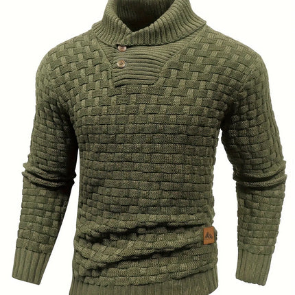 Cozy Chic Men's Waffle Pattern High Stretch Sweater - Soft, Breathable, and Lightweight Pullover for Fall and Winter - Chic Mature Casual Wear for Everyday HEBDO