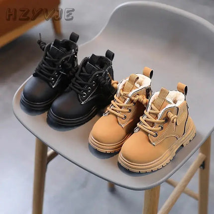 New Children's Fashion Boots Winter Thickened Boys Girls' Anti Slip Warm Leather Boots Side Zipper Solid Color Kids Casual Shoes - Premium  from FRANTZDOL STORE  - Just $35.99! Shop now at FRANTZDOL STORE 