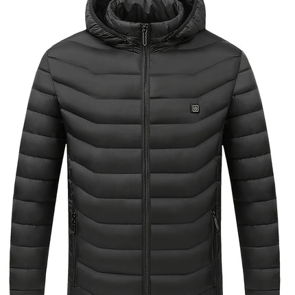 Men's Solid Color Heating with 9 Heating Areas, Long Sleeve Zipper Hooded Jacket, Suitable for Winter Outdoor Activities, Does Not Include Power Bank HEBDO STORE