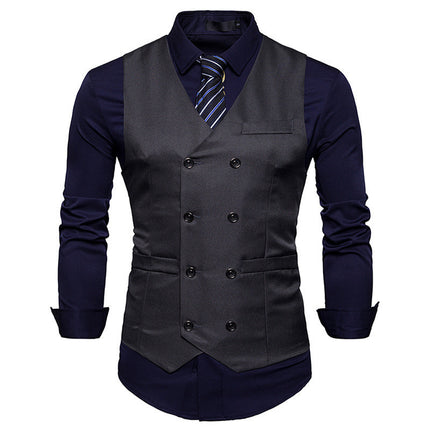 Men's Double-Breasted Gentleman's Formal Casual Vest Vest Jacket HEBDO STORE