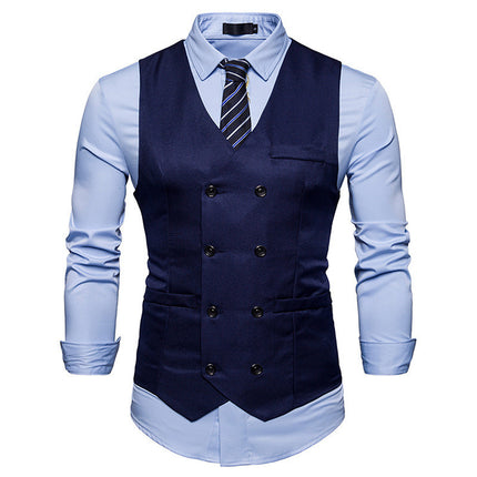 Men's Double-Breasted Gentleman's Formal Casual Vest Vest Jacket HEBDO STORE