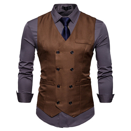 Men's Double-Breasted Gentleman's Formal Casual Vest Vest Jacket HEBDO STORE