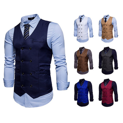 Men's Double-Breasted Gentleman's Formal Casual Vest Vest Jacket HEBDO STORE