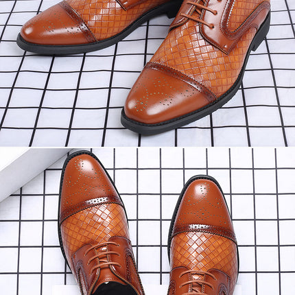 Fall New European Style British Large Size Men's Shoes Woven Fashion Brooch Carved Men's Formal Leather shoes HEBDO STORE