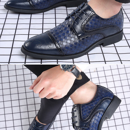 Fall New European Style British Large Size Men's Shoes Woven Fashion Brooch Carved Men's Formal Leather shoes HEBDO STORE