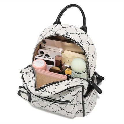 Cartoon Panda Print Backpack, Mini Argyle Pattern Daypack, Cute Travel Schoolbag For Women Hebdo Store