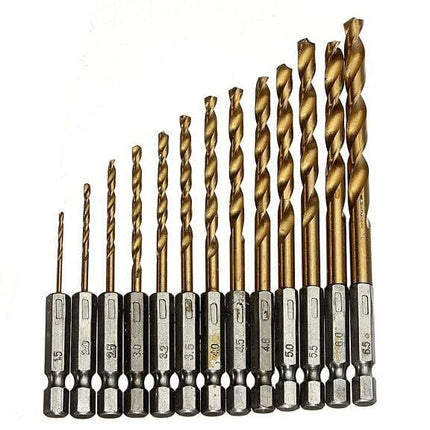 Wind batch hex shank twist drill bit titanium plated 6.35 handle 10PC/13PC set / high speed steel HEBDO STORE