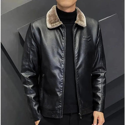 Winter Fashion Warmth Thickened Leather Jacket Lapel Solid Zipper Design Plus Size 4XL-M Bomber Coat Men's Leather Jacket - Premium  from FRANTZDOL STORE  - Just $55! Shop now at FRANTZDOL STORE 