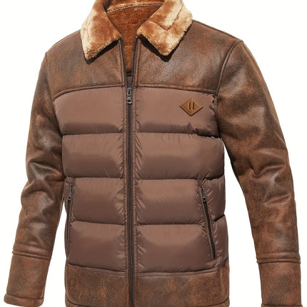 Men's Casual Winter Jacket - Warm Fleece-Lined Faux Leather, Zip-Up with Pockets for Outdoor & Casual Attire HEBDO