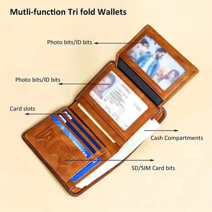 Genuine Leather Rfid Wallets For Men Vintage Thin Short Multi Function ID Credit Card Holder Money Bag Give Gifts To Men On Valentine's Day - Premium  from FRANTZDOL STORE  - Just $29.99! Shop now at FRANTZDOL STORE 