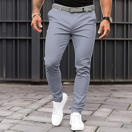 Men's Pure Color Tight Pocket Zipper Business Casual Slim-fitting Trousers HEBDO STORE