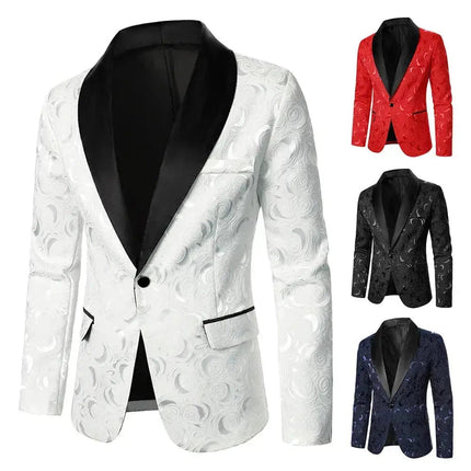 Men Suit Coat Rose Pattern Bright Jacquard Fabric Contrast Color Collar Party Luxury Design Causal Fashion Slim Fit Men Blazer - Premium  from FRANTZDOL STORE  - Just $24.02! Shop now at FRANTZDOL STORE 