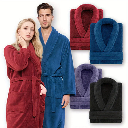 Ultra-Soft Fleece Bathrobe - Cozy, Warm & Machine Washable with Shawl Collar for Men and Women HEBDO