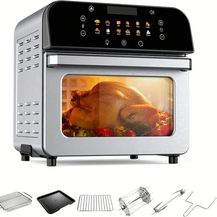 1pc MOREBEAUTY 12.5QT Electric Countertop Oven with Digital Touch Screen, Stainless Steel Rotisserie & Baking, 1700W, 110-130V, US Plug, Includes Crisper Tray, Drip Tray, Wire Rack, Fetch Tool, Skewer Racks, Rotisserie Shaft HEBDO