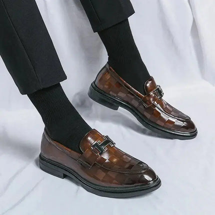 Men's Retro Checked Embossed Leather Shoes Fashion Casual   British Style Loafers Mens Slip-on Business Formal Dress Black Shoes - Premium  from FRANTZDOL STORE  - Just $115! Shop now at FRANTZDOL STORE 