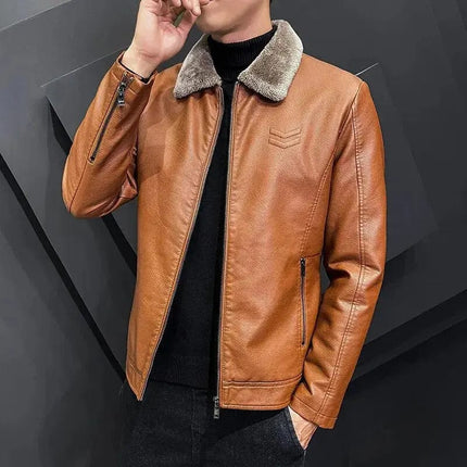 Winter Fashion Warmth Thickened Leather Jacket Lapel Solid Zipper Design Plus Size 4XL-M Bomber Coat Men's Leather Jacket - Premium  from FRANTZDOL STORE  - Just $55! Shop now at FRANTZDOL STORE 