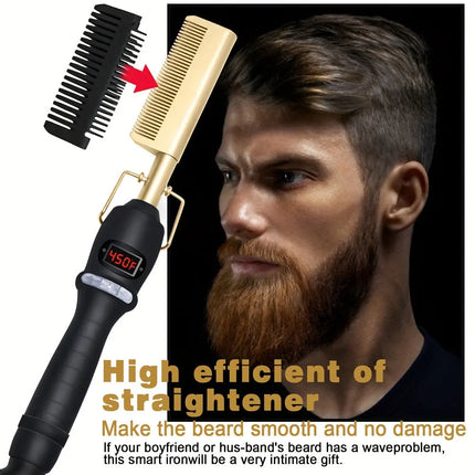 Professional Hot Comb With Digital Display - High Heat Ceramic Hair Press Comb For Thick Hair - Multifunctional Copper Hair Straightener - Gold - Premium  from FRANTZDOL STORE  - Just $39.99! Shop now at FRANTZDOL STORE 