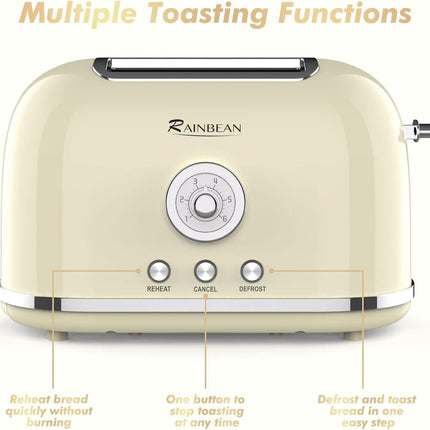 Toaster 2 Slice Retro Toaster Stainless Steel With 6 Bread Shade Settings And Bagel Cancel Defrost Reheat Function, Cute Bread Toaster With Extra Wide Slot And Removable Crumb Tray HEBDO STORE