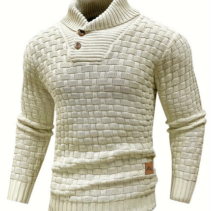 Cozy Chic Men's Waffle Pattern High Stretch Sweater - Soft, Breathable, and Lightweight Pullover for Fall and Winter - Chic Mature Casual Wear for Everyday HEBDO