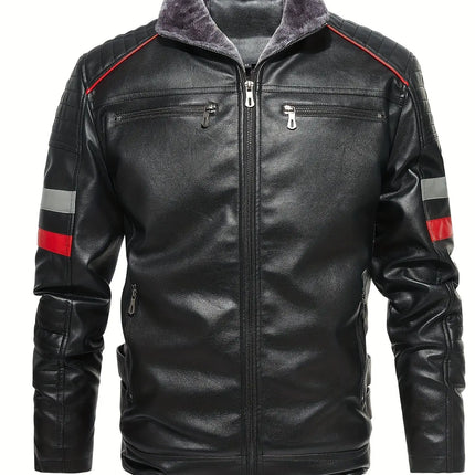 Warm Fleece Men's Casual PU Leather Retro Biker Jacket for Fall Winter HEBDO