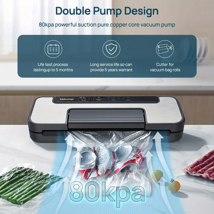 Vacuum Sealer Machine, 80Kpa Food Vacuum Sealer Machine with Double Pump HEBDO