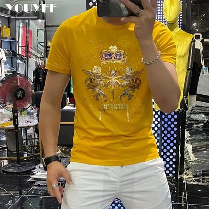 Men's T-shirt Slim Dragonfly Printing Handsome 2021 Summer New Personality Trend Fashionin In Europe Mercerized cotton Male Top - Premium  from FRANTZDOL STORE  - Just $45! Shop now at FRANTZDOL STORE 