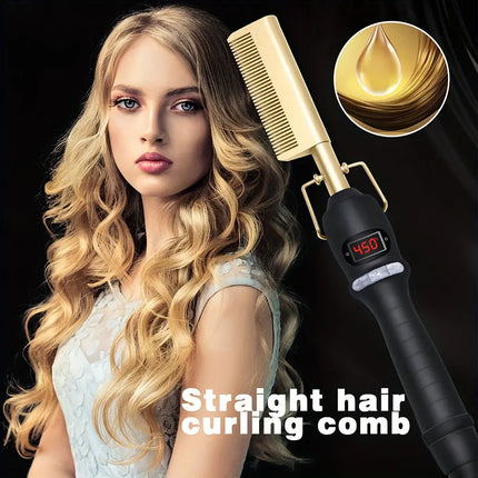 Professional Hot Comb With Digital Display - High Heat Ceramic Hair Press Comb For Thick Hair - Multifunctional Copper Hair Straightener - Gold - Premium  from FRANTZDOL STORE  - Just $39.99! Shop now at FRANTZDOL STORE 