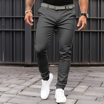 Men's Pure Color Tight Pocket Zipper Business Casual Slim-fitting Trousers HEBDO STORE