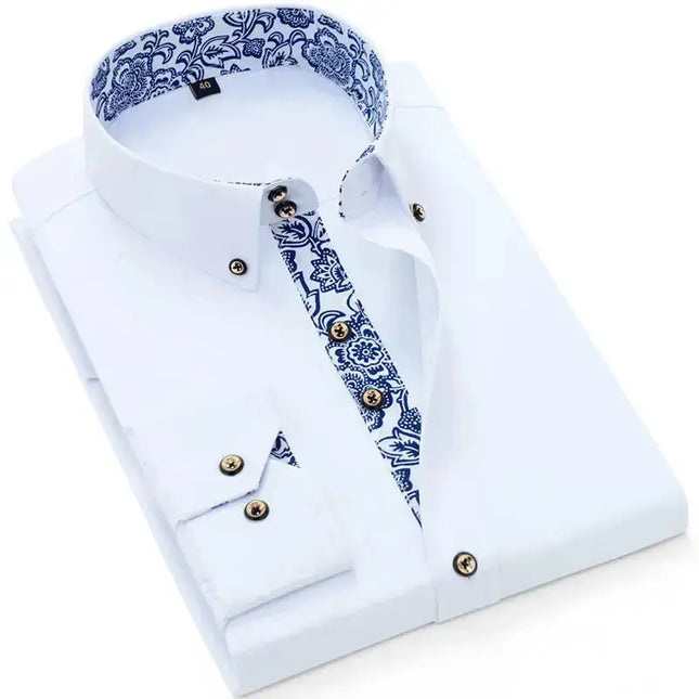 Blue-and-white Porcelain Collar Shirt Men Long Sleeve Korean SlimFit Casual Business Dress Shirts Solid Color White Shirt Cotton - Premium  from FRANTZDOL STORE  - Just $10.97! Shop now at FRANTZDOL STORE 